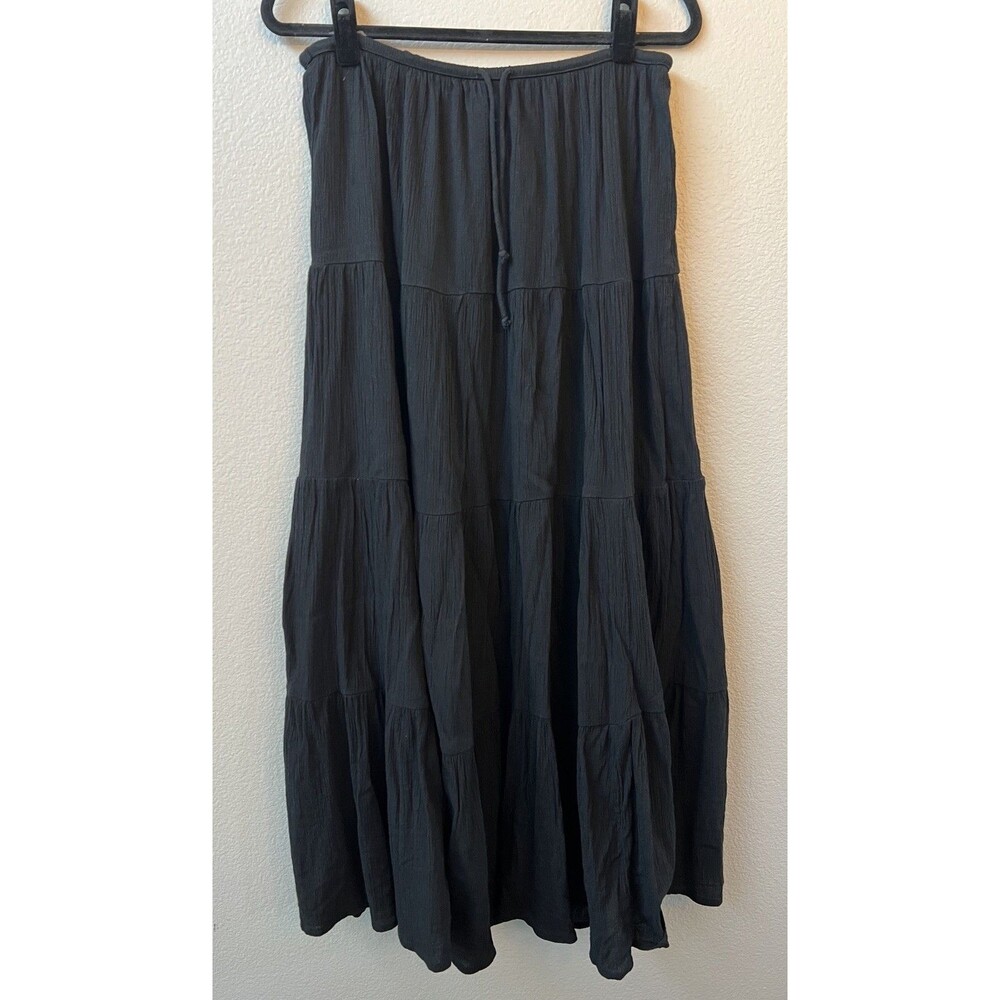 Aerie Ready To Ruffle Tiered Gauze Midaxi Skirt Black Size Large L